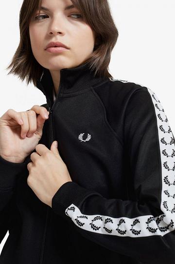 Black Fred Perry Taped Track Women's Jackets | PH 1916GSOL